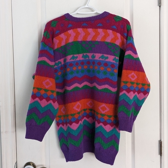 Vintage Simons 100% wool colorful vibrant 90s sweater small medium A - Picture 4 of 9